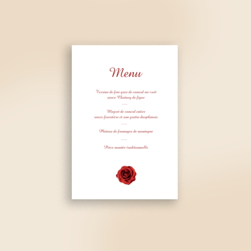 Cartes Menu Mariage Pétale rouge