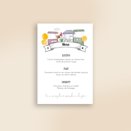 Cartes Menu Mariage Toboggan