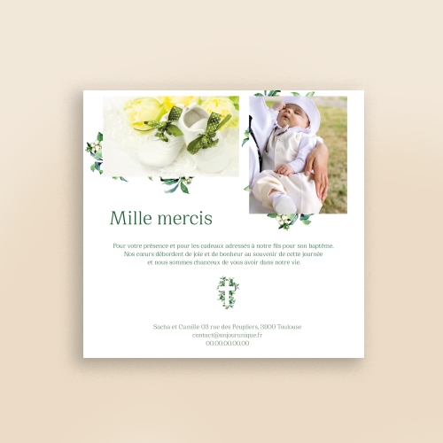 Cartes Remerciements Baptême Croix florale