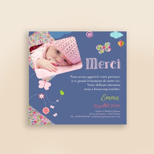 Cartes Remerciements Baptême Scrapbooking fille