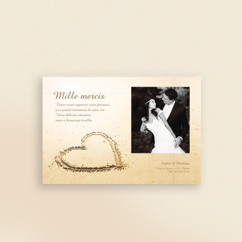 Cartes Remerciements Mariage Cœur sur la plage
