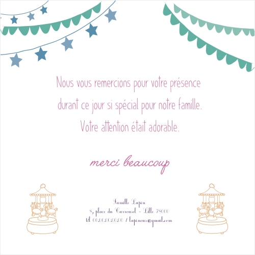 Cartes Remerciements Naissance Carrousel lapinous