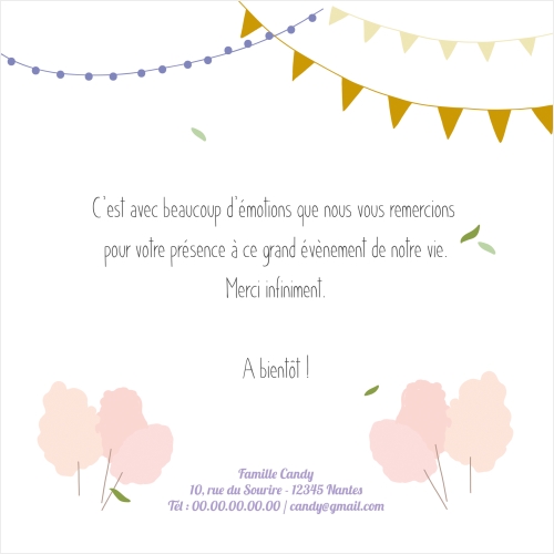 Cartes Remerciements NaissancePurple Cotton Candy