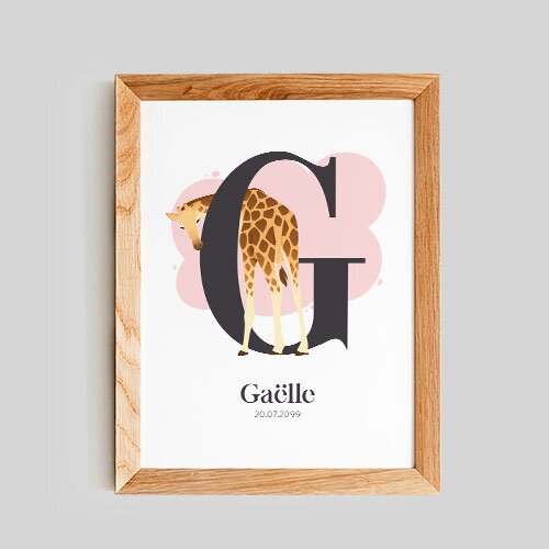 affiche de naissance personnalisée pour fille lettre G