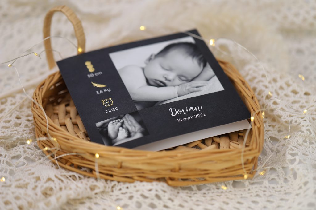 faire part de naissance avec dorure