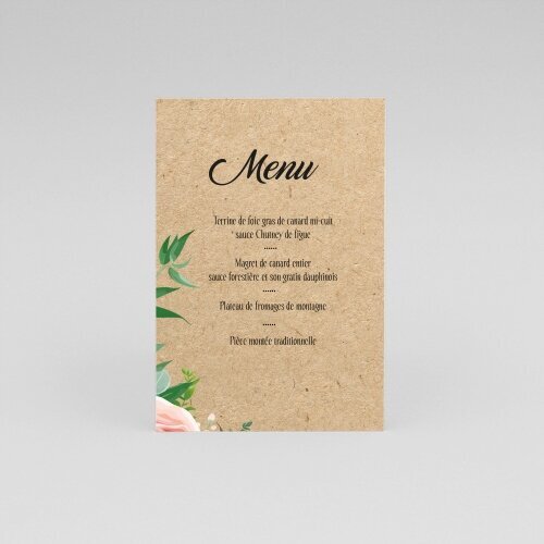 Menu de mariage floral kraft