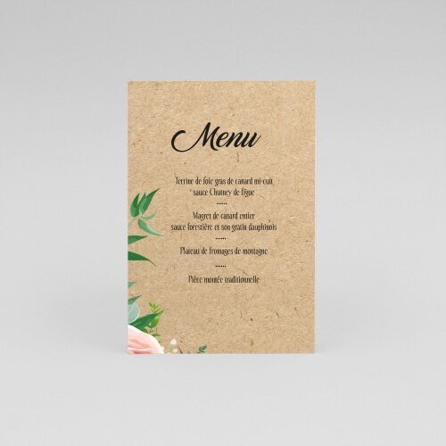 Menu de mariage floral kraft