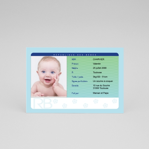 Faire-part naissance passeport modèle Carte d'identité