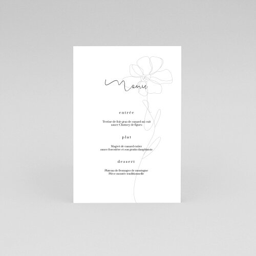 Carte de menu de mariage modèle Fleur filaire